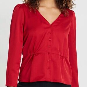 NWT J Crew Factory Red Silky Peplum Style Blouse 4